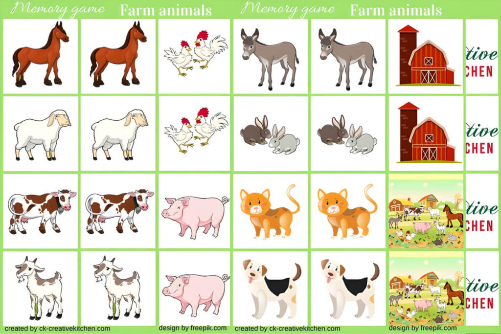 farm animals memory game