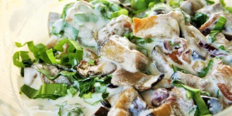 Fried Eggplant with Yogurt and Wild Garlic