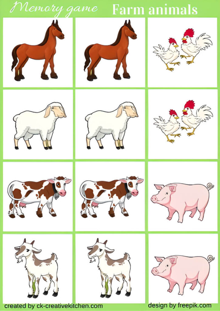 farm animals memory game