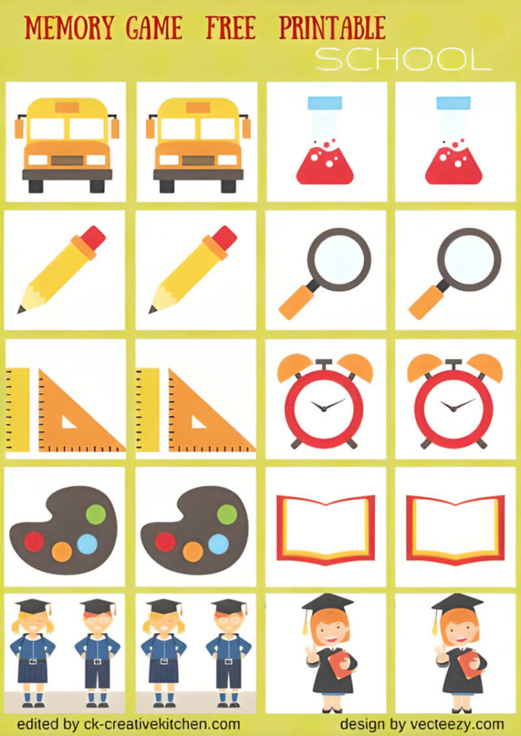School - Memory Game - Free Printables - Creative Kitchen