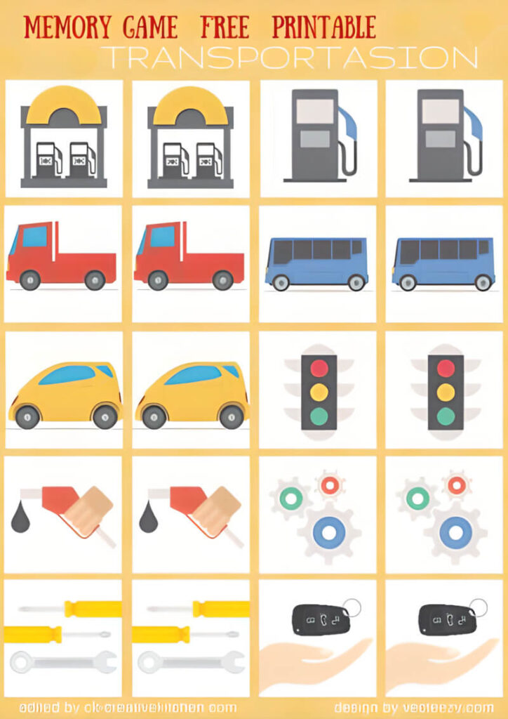 traffic memory game free printable